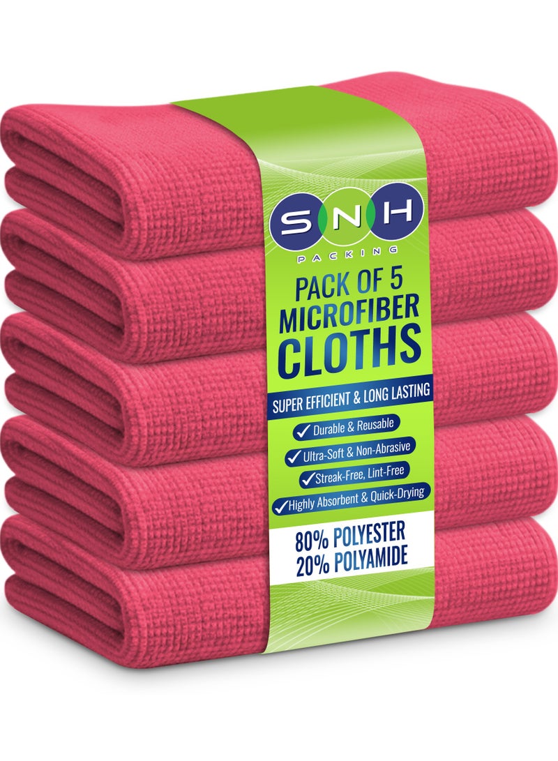 SNH Packing طقم تنظيف من الألياف الدقيقة SNH مكون من 5 قطع 40 × 40 سم - ألوان مختلطة - مناشف فائقة الامتصاص، خالية من الوبر وخالية من الخطوط للاستخدام المتعدد في المطبخ، السيارة، الحمام والزجاج - Image 1